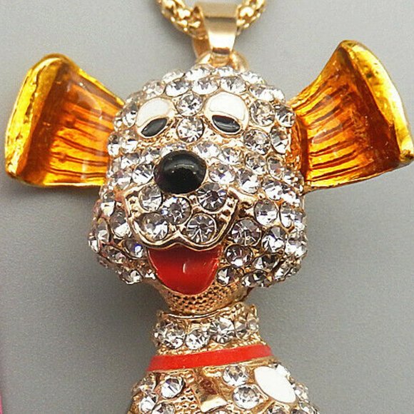 Adorable Clear CRYSTAL DOG with Moving Head Pendant Necklace - Picture 2 of 2
